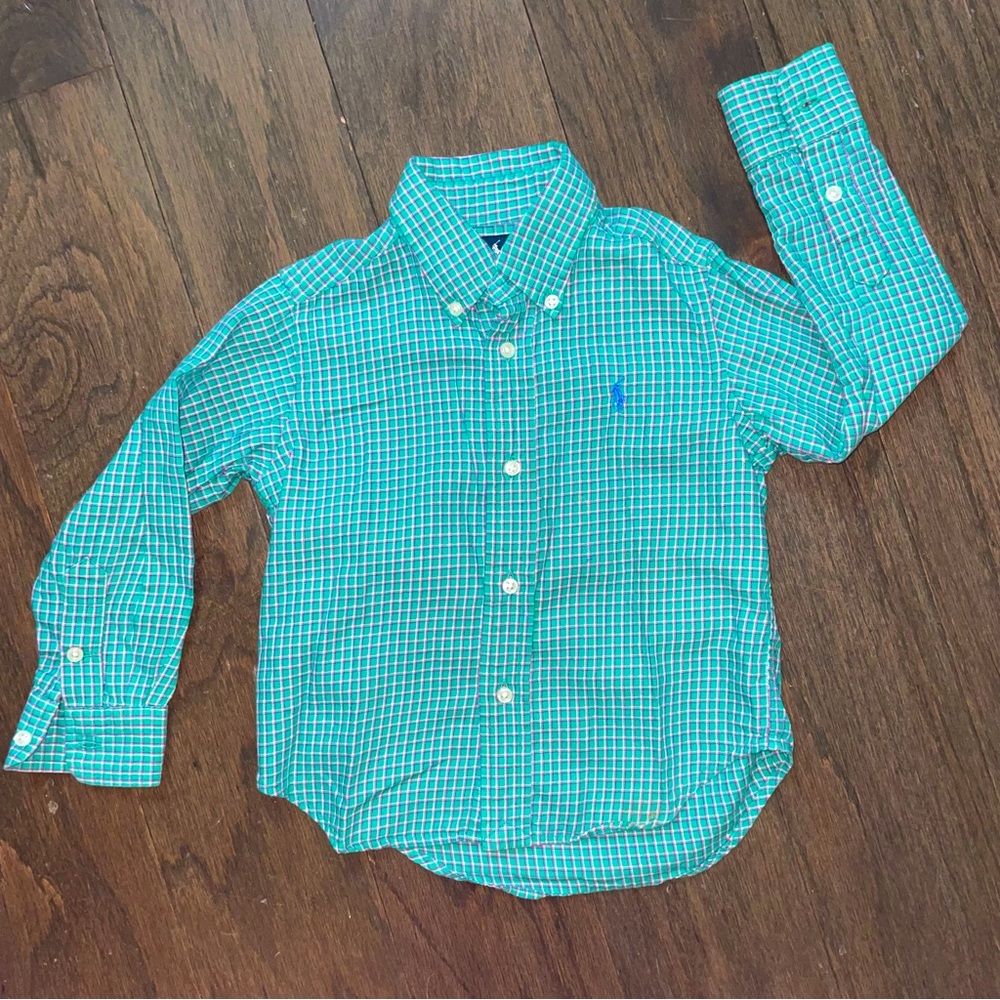 Ralph Lauren 2T Button Down Plaid Collard Shirt EUC
